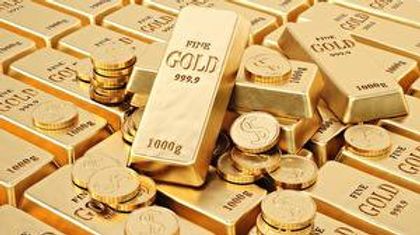 Gold bars and coins representing UGOLD gold-linked digital value